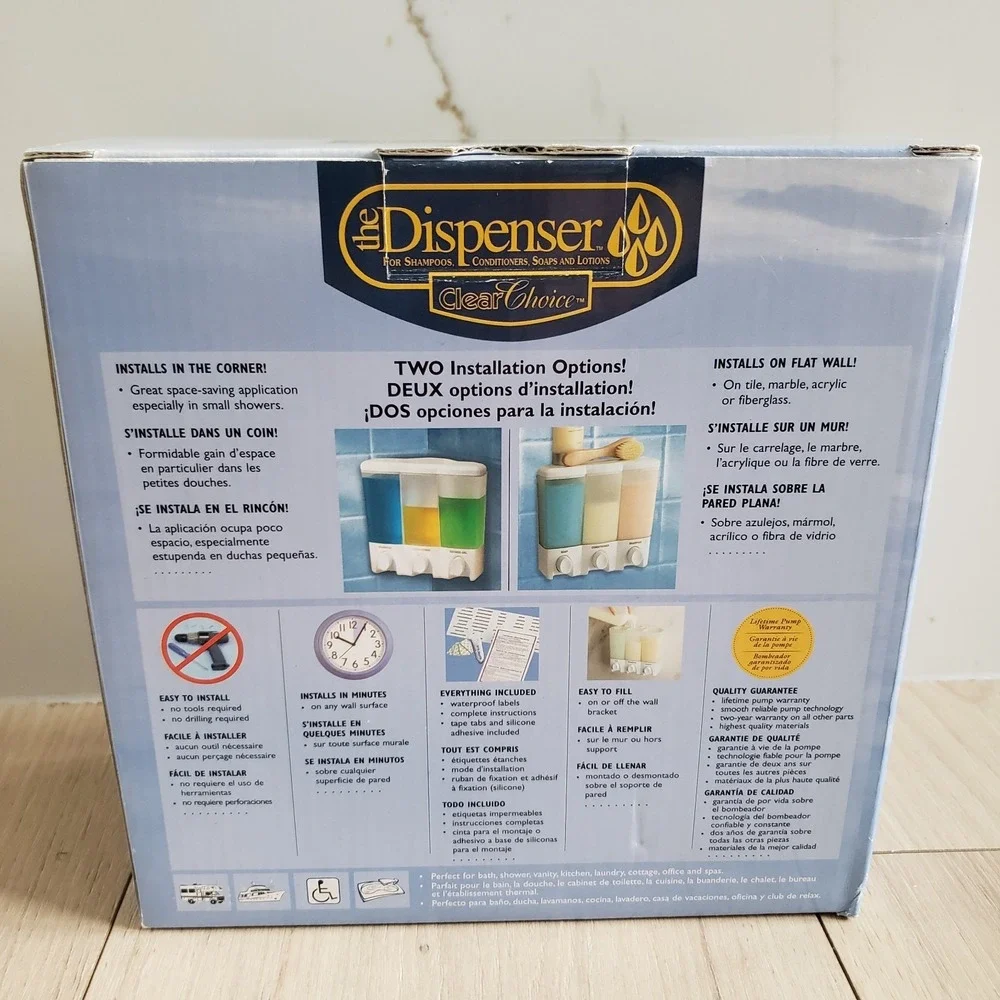 Clear Choice The Dispenser 3 Sections Shampoo Soap + Better Living Products NIB